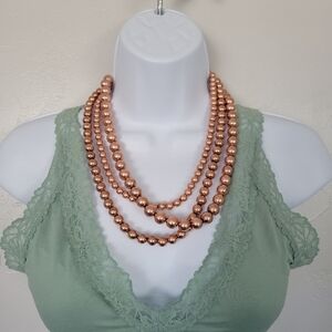 Cheekys NWT Copper Three Strand Necklace & Earrings Set Bronze Western Beaded